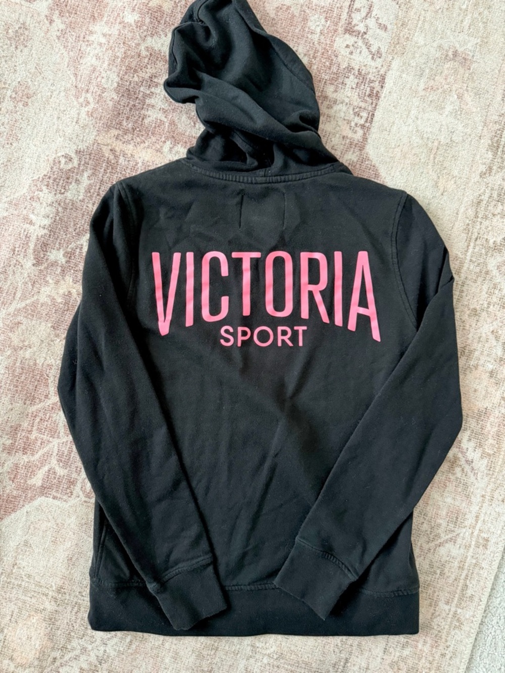 Victoria Sport | Black Fleece Hoodie with Pink Logo